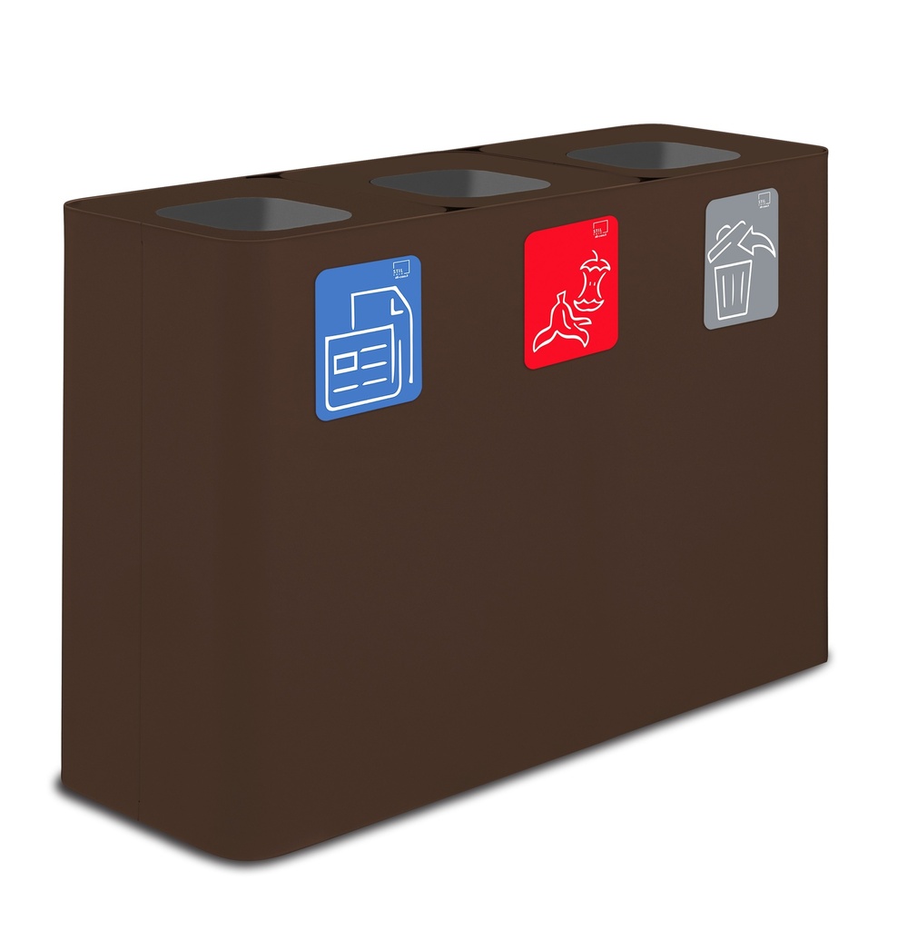 PAPELERA ESTACIÓN DE RECICLAJE PURE 300 L (100 L+100 L+100 L) ACERO PINTADO CORTEN