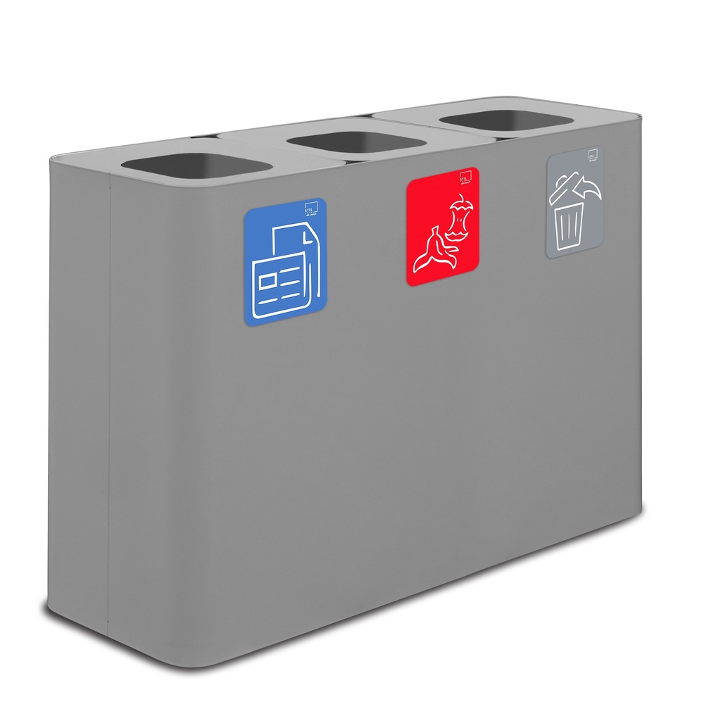 [PU300F-G] Papelera Estación De Reciclaje Pure 300 L 100 L+100 L+100 L Acero Pintado Gris