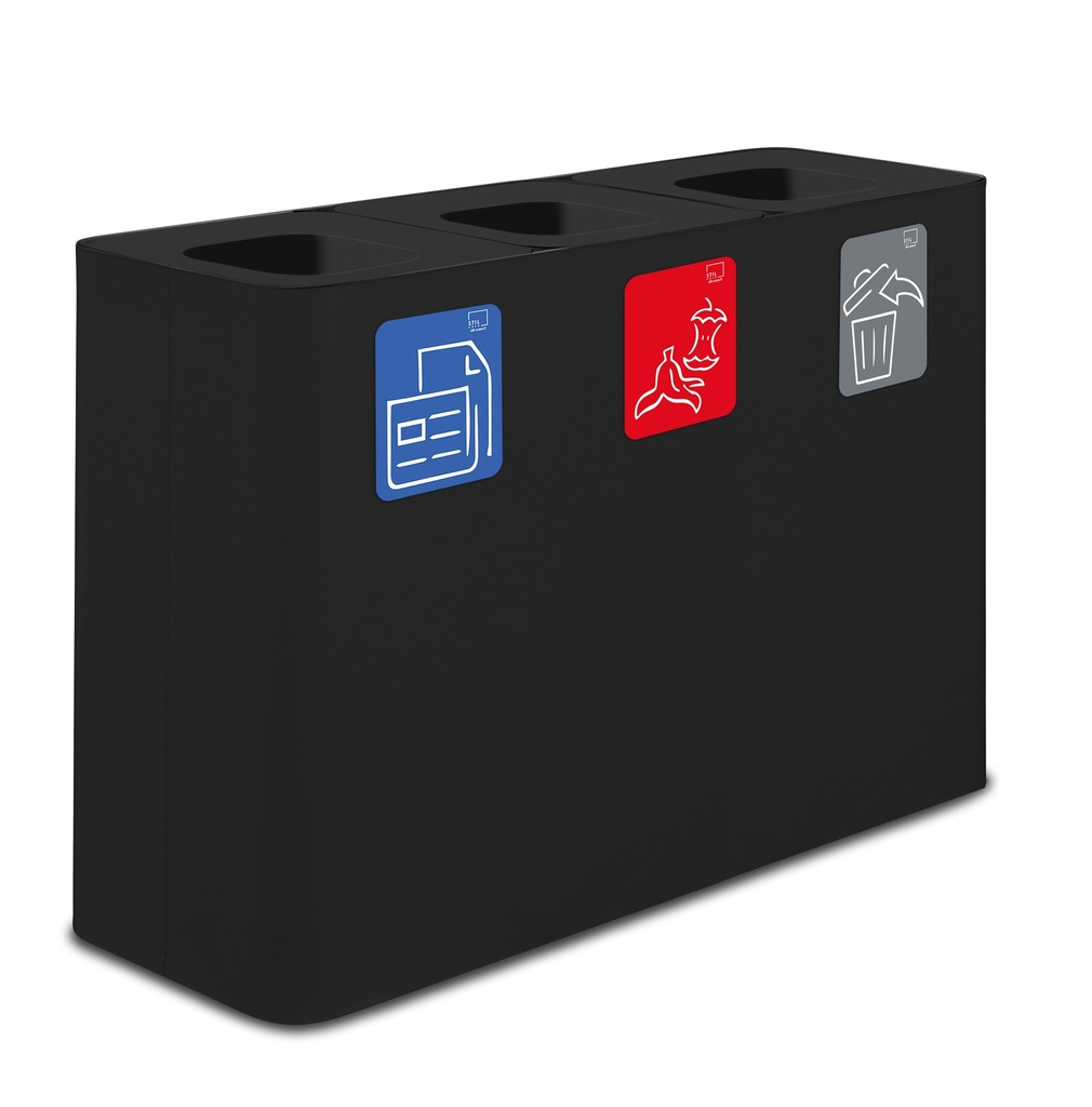 [PU300F-N] Papelera Estación De Reciclaje Pure 300 L 100 L+100 L+100 L Acero Pintado Negro