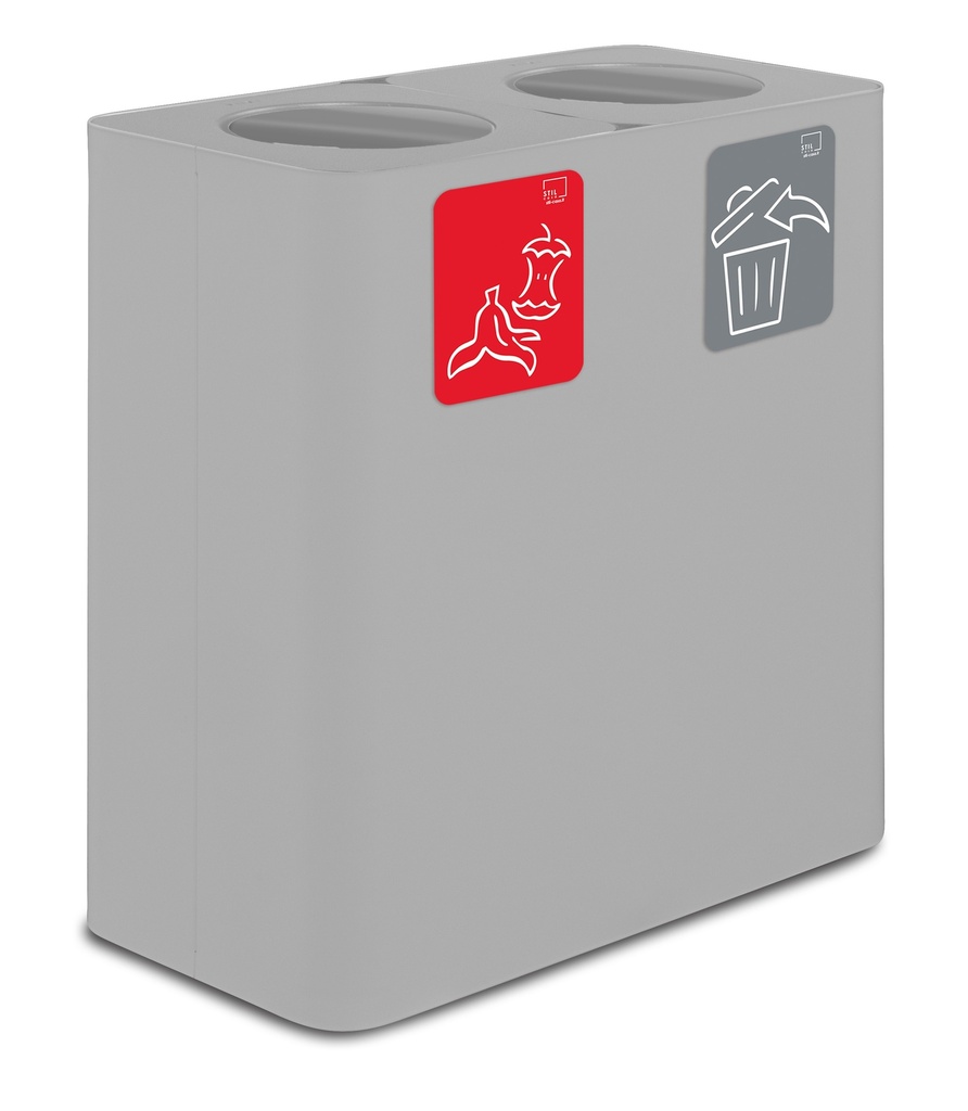 Papelera Estación De Reciclaje Pure Con Tapa Abatible 200 L 100 L+100 L Acero Pintado Blanco