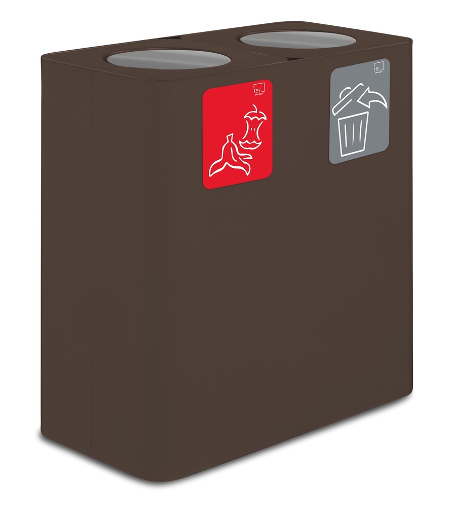 [PU200F-BA-C] Papelera Estación De Reciclaje Pure Con Tapa Abatible 200 L 100 L+100 L Acero Pintado Corten