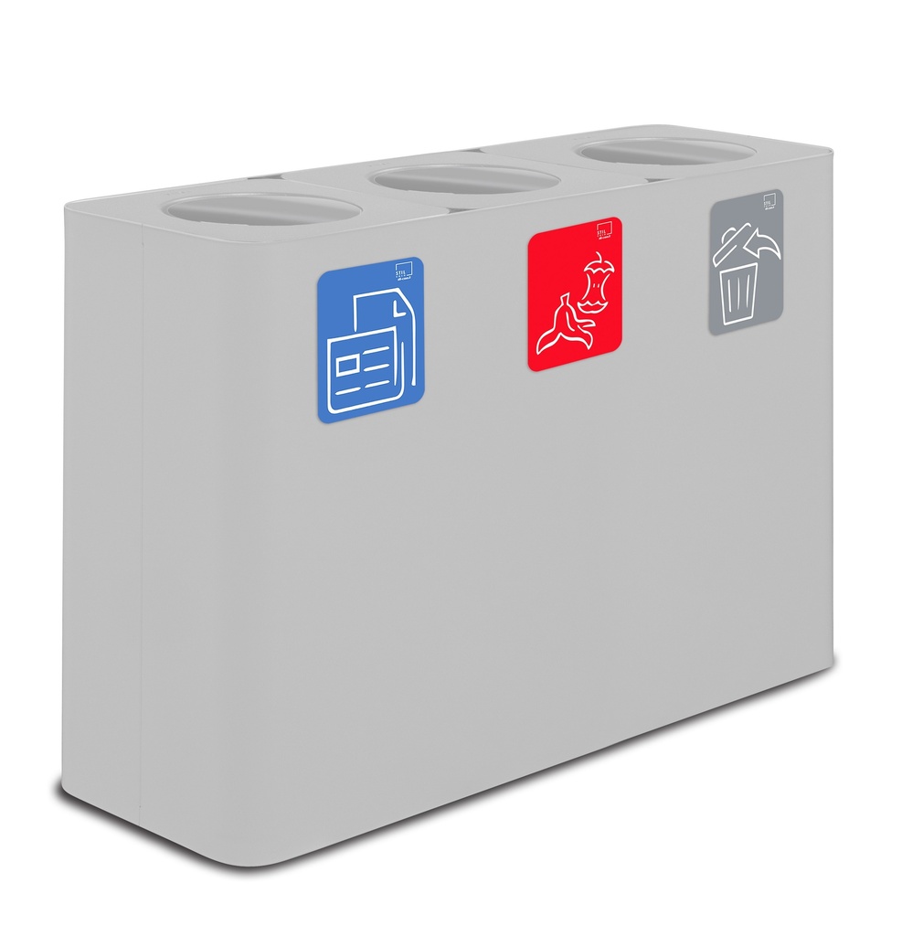 [PU300F-BA-B] Papelera Estación De Reciclaje Pure Tapa Abatible 300 L 100 L+100 L+100 L Acero Pintado Blanco