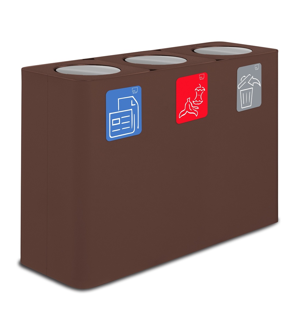 [PU300F-BA-C] Papelera Estación De Reciclaje Pure Tapa Abatible 300 L 100 L+100 L+100 L Acero Pintado Corten
