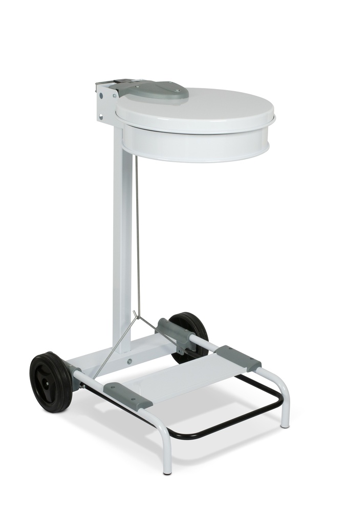 [406BI] Porta-Bolsas Gastro Móvil Con Tapa Y Pedal 110 L Acero Pintado Blanco