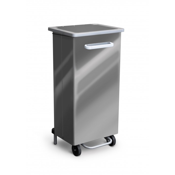 PAPELERA GASTRO MÓVIL CON TAPA Y PEDAL 110 L ACERO INOX PULIDO