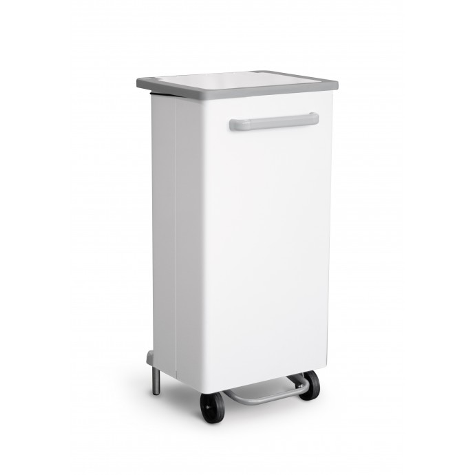 [748B/110] Papelera Gastro Móvil Con Tapa Y Pedal 110 L Acero Pintado Blanco