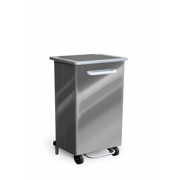 PAPELERA GASTRO MÓVIL CON TAPA Y PEDAL 90 L ACERO INOX PULIDO