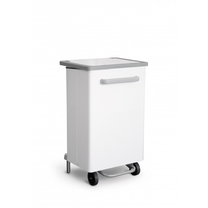 [749B/90] Papelera Gastro Móvil Con Tapa Y Pedal 90 L Acero Pintado Blanco