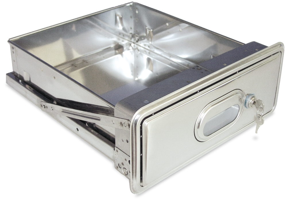 [085436] Cajón inox con cerradura acoplado a estantería inox de ancho 600 mm