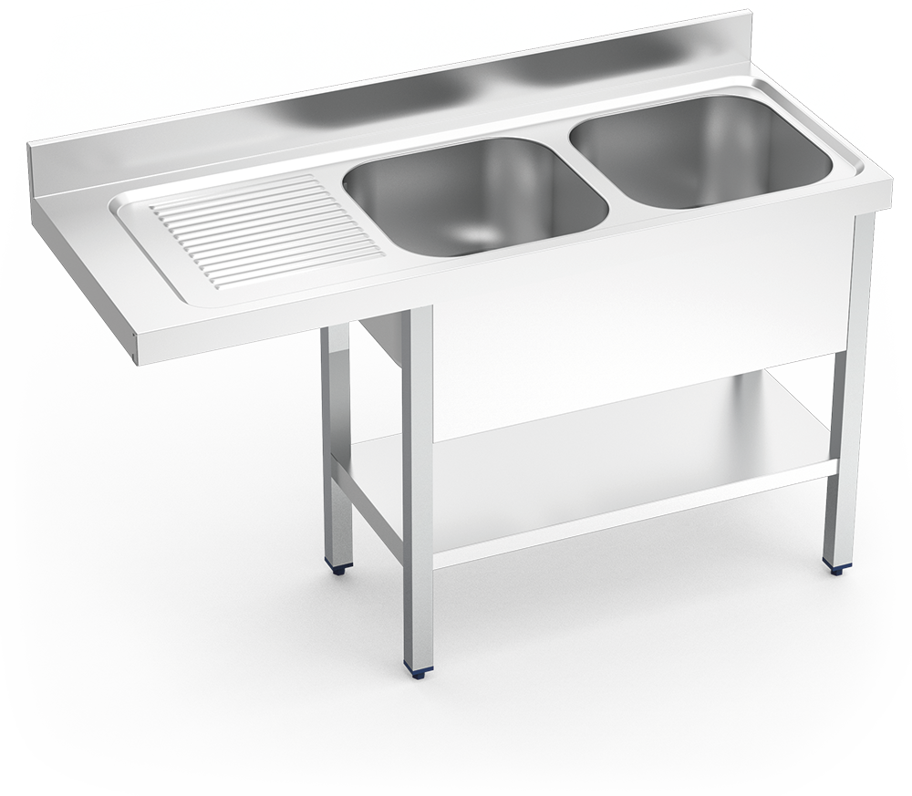 Fregadero inox para lavavasos serie 550 2 cubetas 1 escurridor izquierda