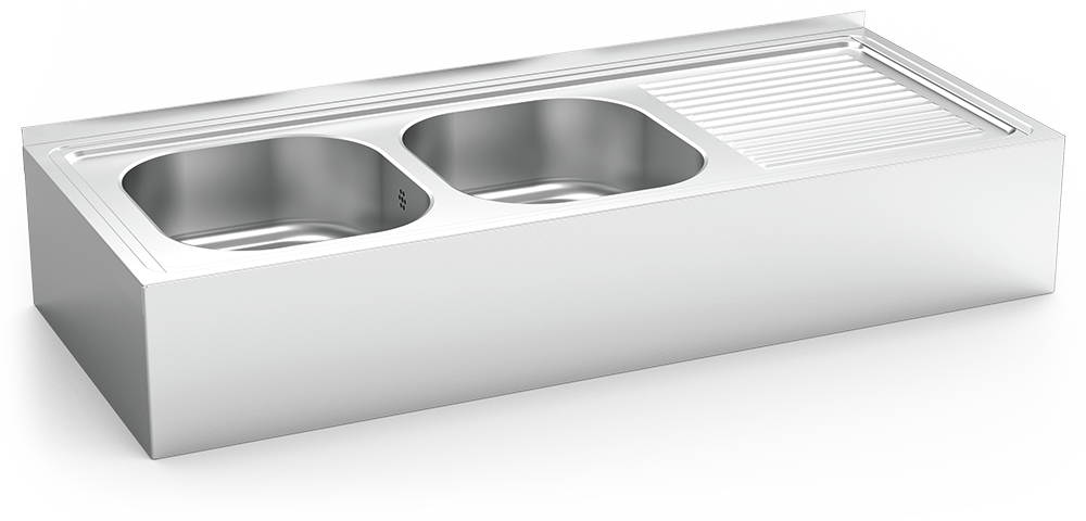 [050236] Fregadero inox colgante con faldón serie 500 2 cubetas 1 escurridor derecha