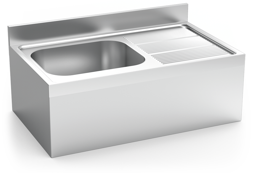 [054410] Fregadero inox colgante con faldón serie 600 1 cubeta 1 escurridor derecha