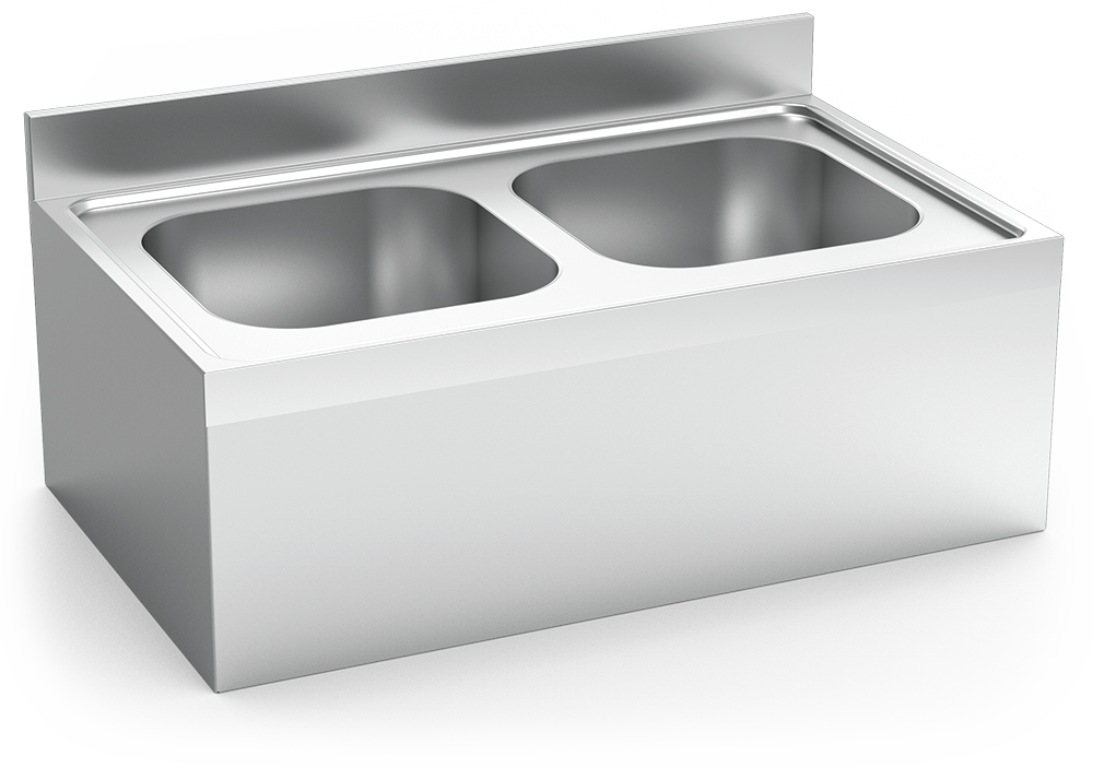 [055624] Fregadero inox colgante con faldón serie 700 2 cubetas