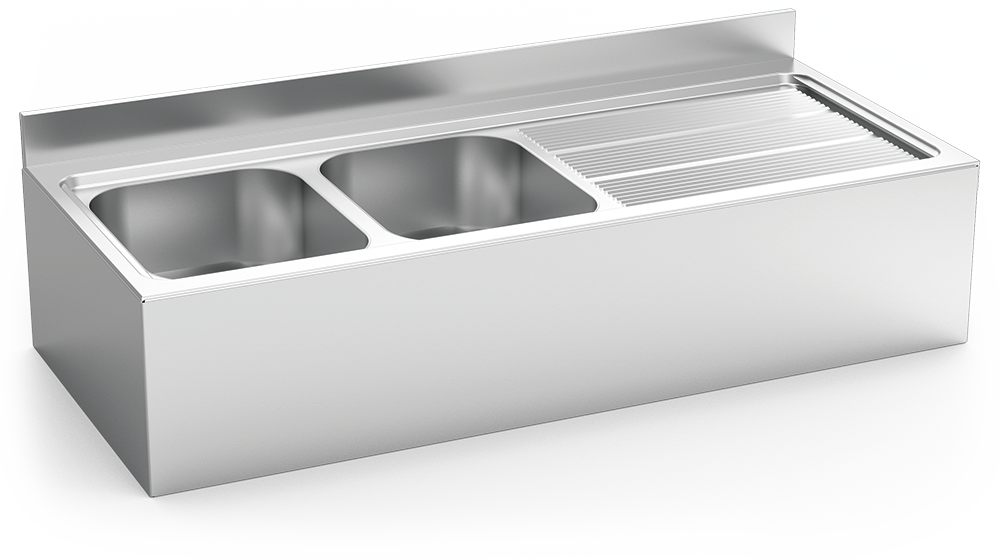 [055632] Fregadero inox colgante con faldón serie 700 2 cubetas 1 escurridor derecha