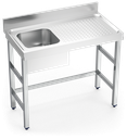 Fregadero inox con soporte sin entrepaño serie 550 1 cubeta 1 escurridor derecha faldón parcial