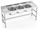 Fregadero inox con soporte sin entrepaño serie 600 3 cubetas 2 escurridores