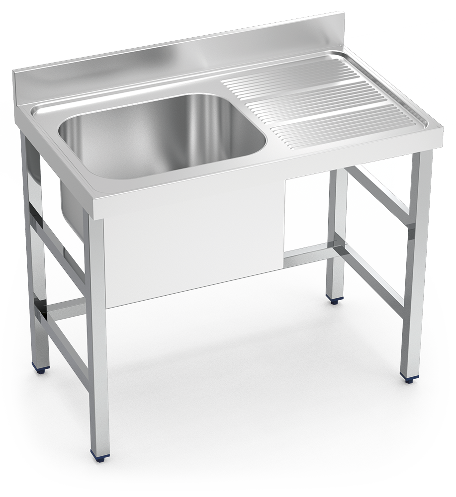 [056006] Fregadero inox con soporte sin entrepaño serie 700 1 cubeta 1 escurridor derecha faldón parcial