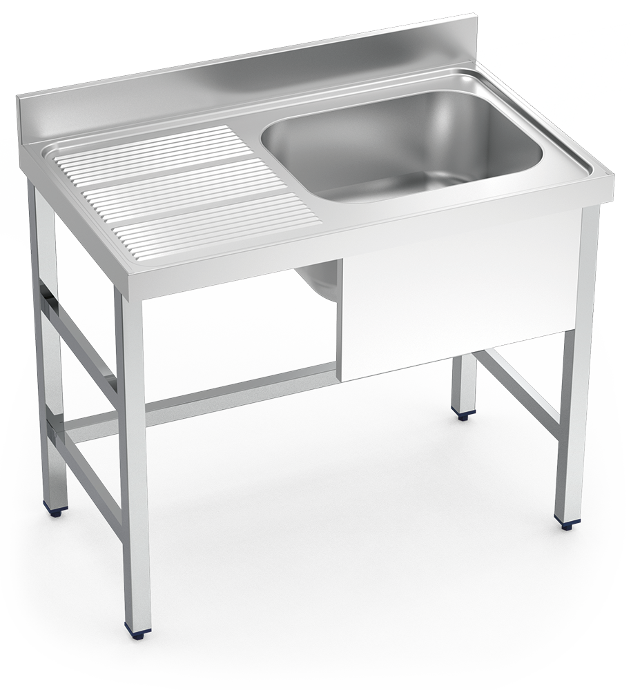 [054812] Fregadero inox con soporte sin entrepaño serie 600 1 cubeta 1 escurridor izquierda faldón parcial
