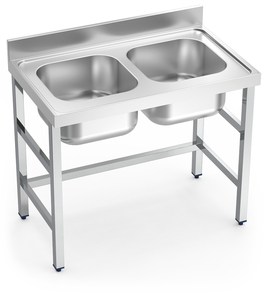 Fregadero inox con soporte sin entrepaño serie 600 2 cubetas