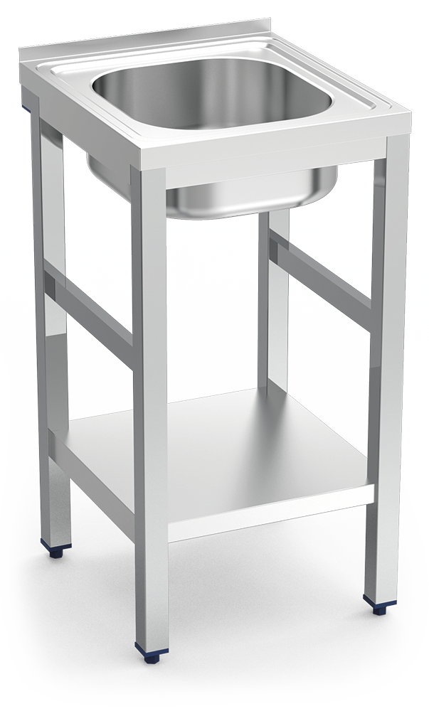 Fregadero inox con soporte con entrepaño serie 500 1 cubeta