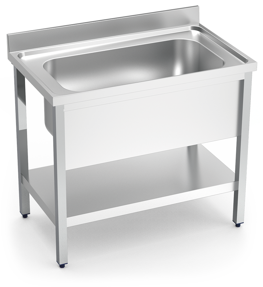 [055028] Fregadero inox con soporte con entrepaño serie 600 1 cubeta gran capacidad faldón completo
