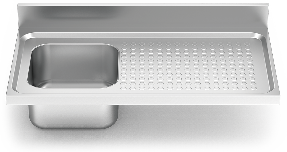 [052002] Fregadero inox con soporte con entrepaño serie 550 1 cubeta 1 escurridor derecha faldón parcial