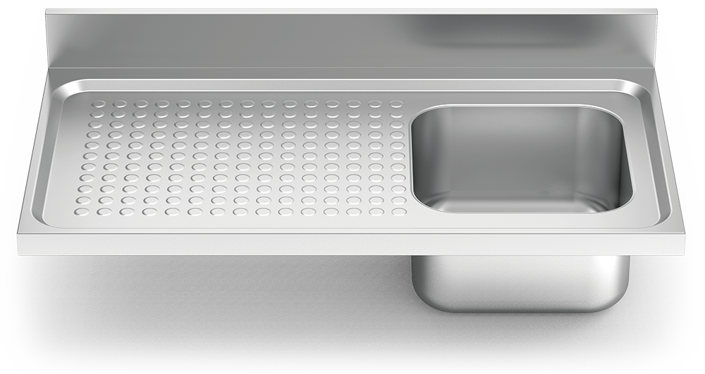 [052004] Fregadero inox con soporte con entrepaño serie 550 1 cubeta 1 escurridor izquierda faldón parcial