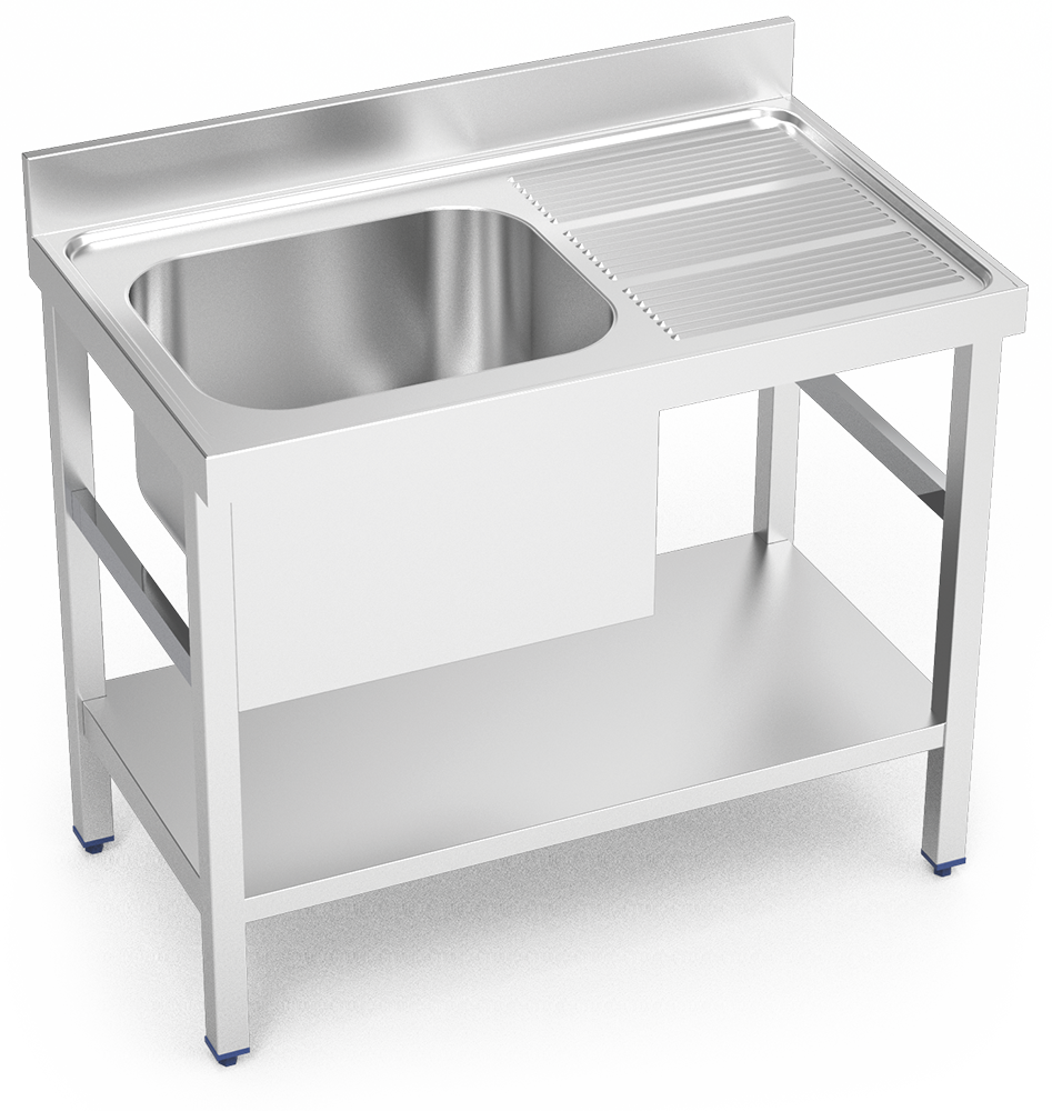 [056206] Fregadero inox con soporte con entrepaño serie 700 1 cubeta 1 escurridor derecha faldón parcial