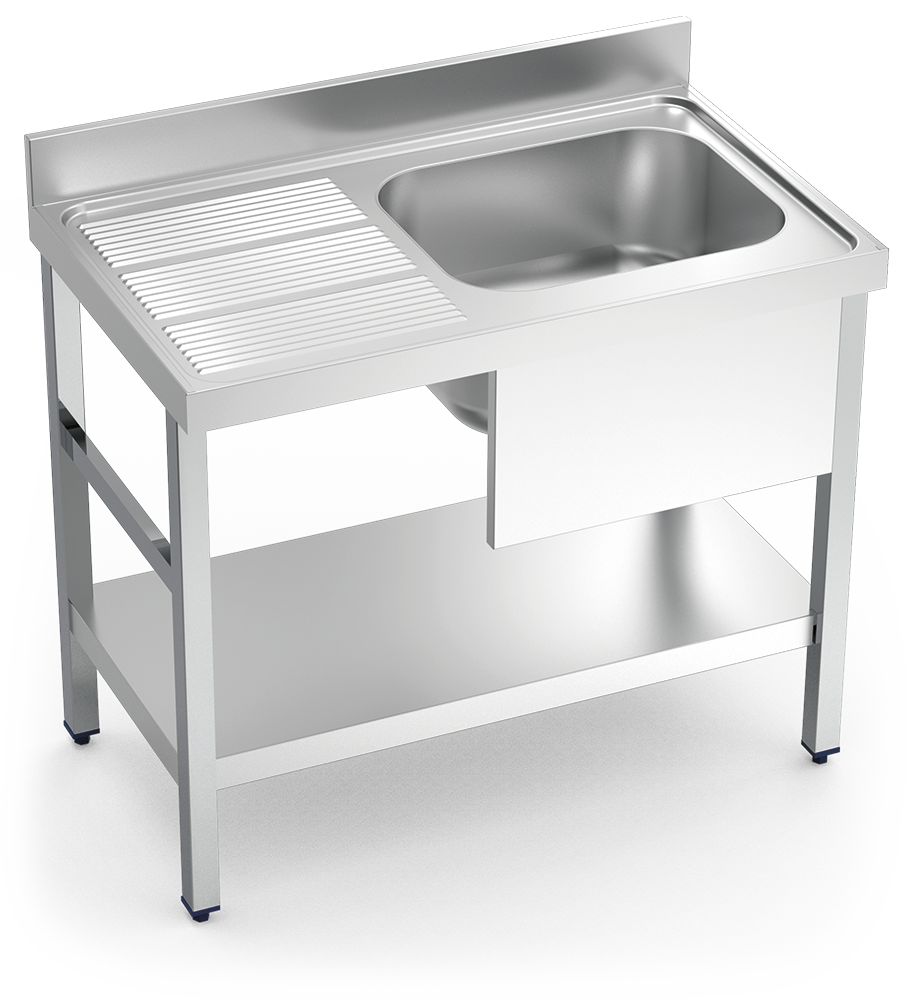 [056216] Fregadero inox con soporte con entrepaño serie 700 1 cubeta 1 escurridor izquierda
