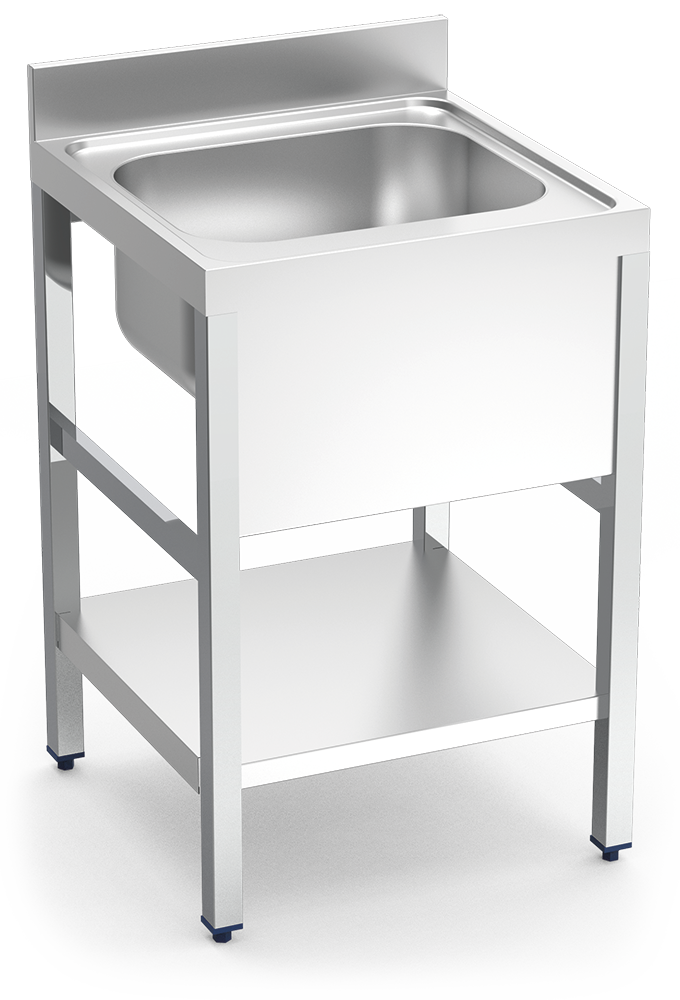 [055002] Fregadero inox con soporte con entrepaño serie 600 1 cubeta