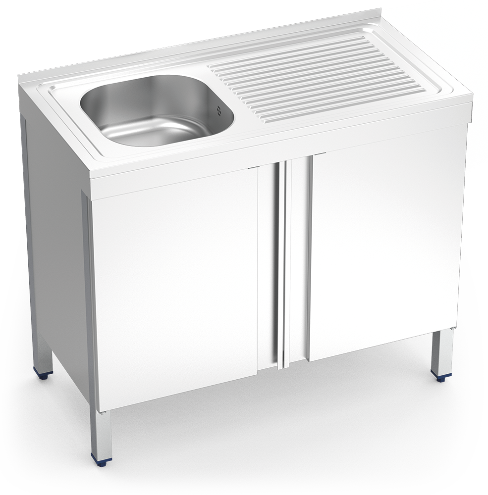 [051216] Fregadero inox con puertas abatibles serie 500 1 cubeta 1 escurridor derecha