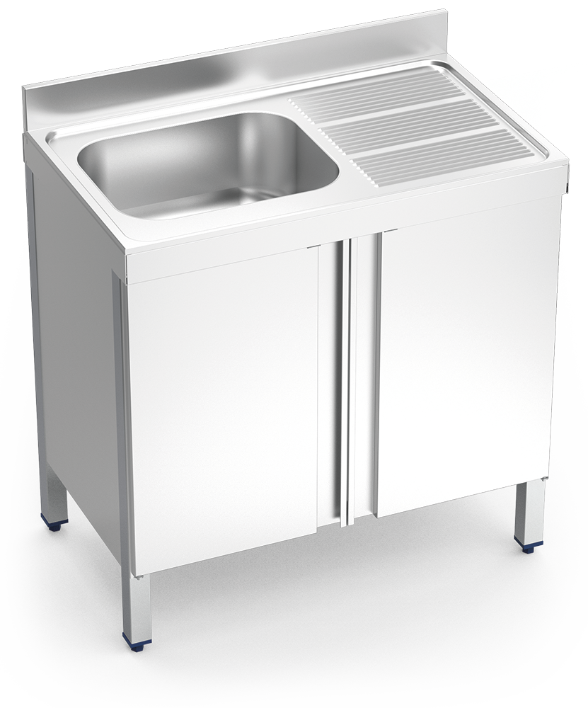 [055406] Fregadero inox con puertas abatibles serie 600 1 cubeta 1 escurridor derecha