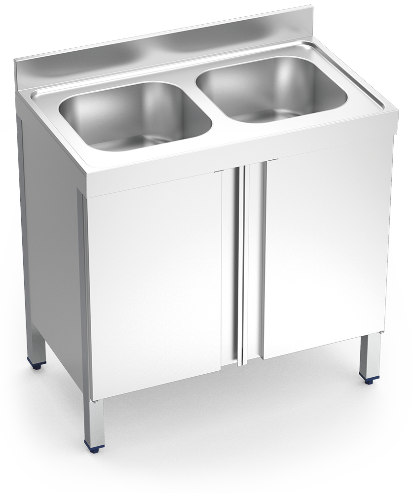 Fregadero inox con puertas abatibles serie 600 2 cubetas