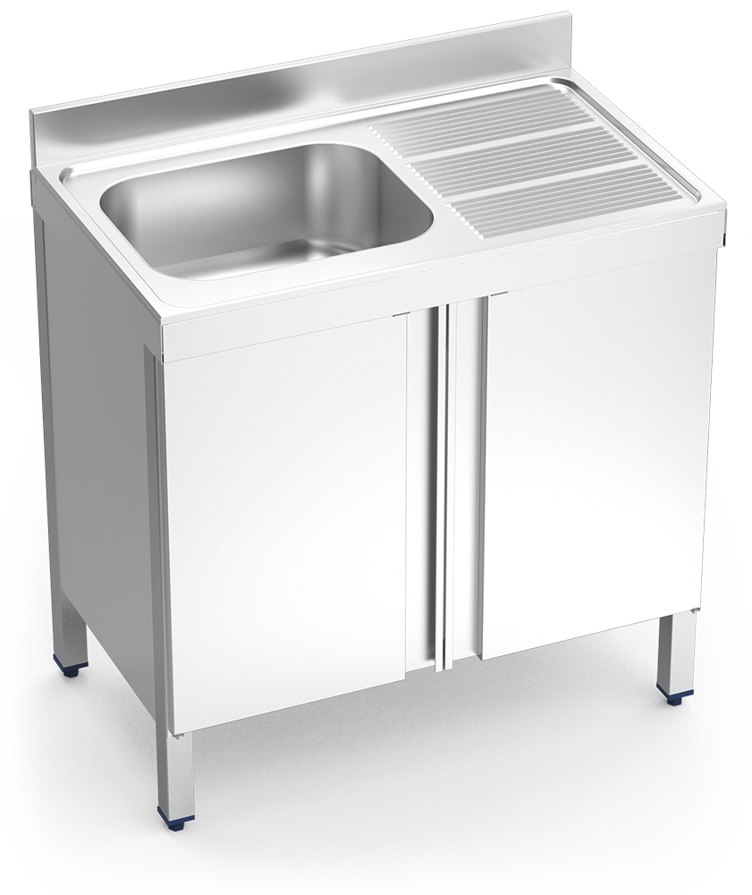 [056610] Fregadero inox con puertas abatibles serie 700 1 cubeta 1 escurridor derecha