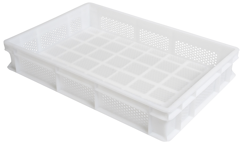 Caja alimentaria apilable perforada para masa