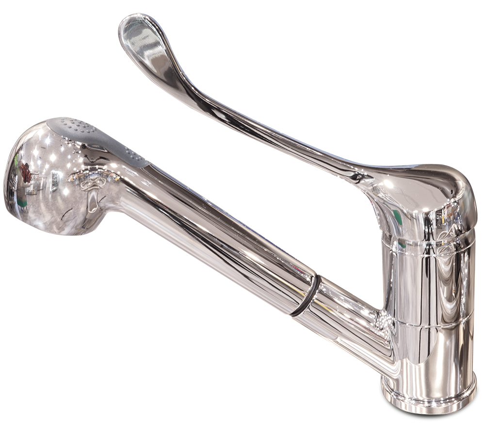 [463206] Grifo de sobremesa, monomando codo,  2 aguas y ducha extensible