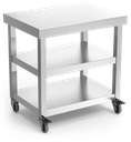 Mesa central con ruedas y 2 entrepaños