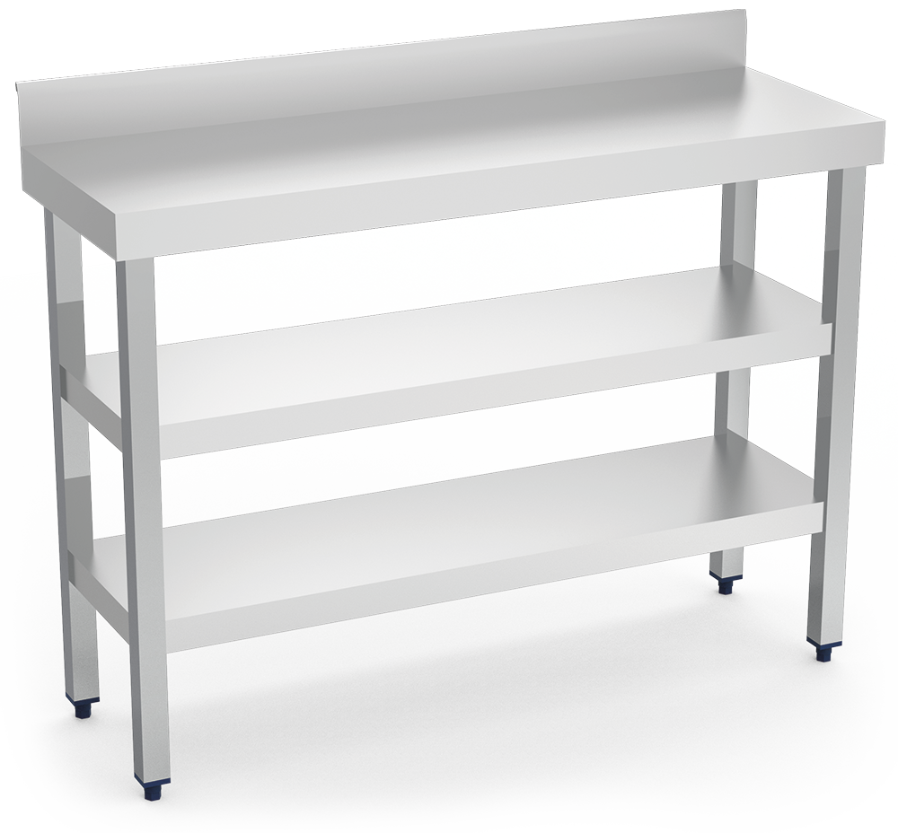 [074408] Mesa mural *inox *sotabanco amb *entrepaños