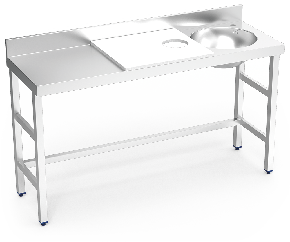 [072870] Mesa de preparació i rentada *inox 1500 mm blanca 1 forat cubeta dreta