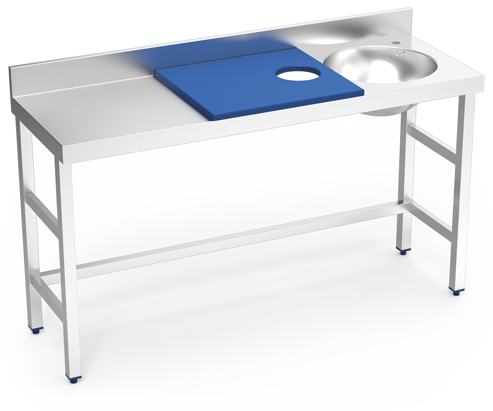 [072886] Mesa de preparació i rentada *inox 1500 mm blau 1 forat cubeta dreta