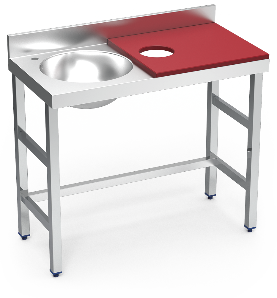 Mesa de preparación y lavado inox 1000 mm roja cubeta izquierda