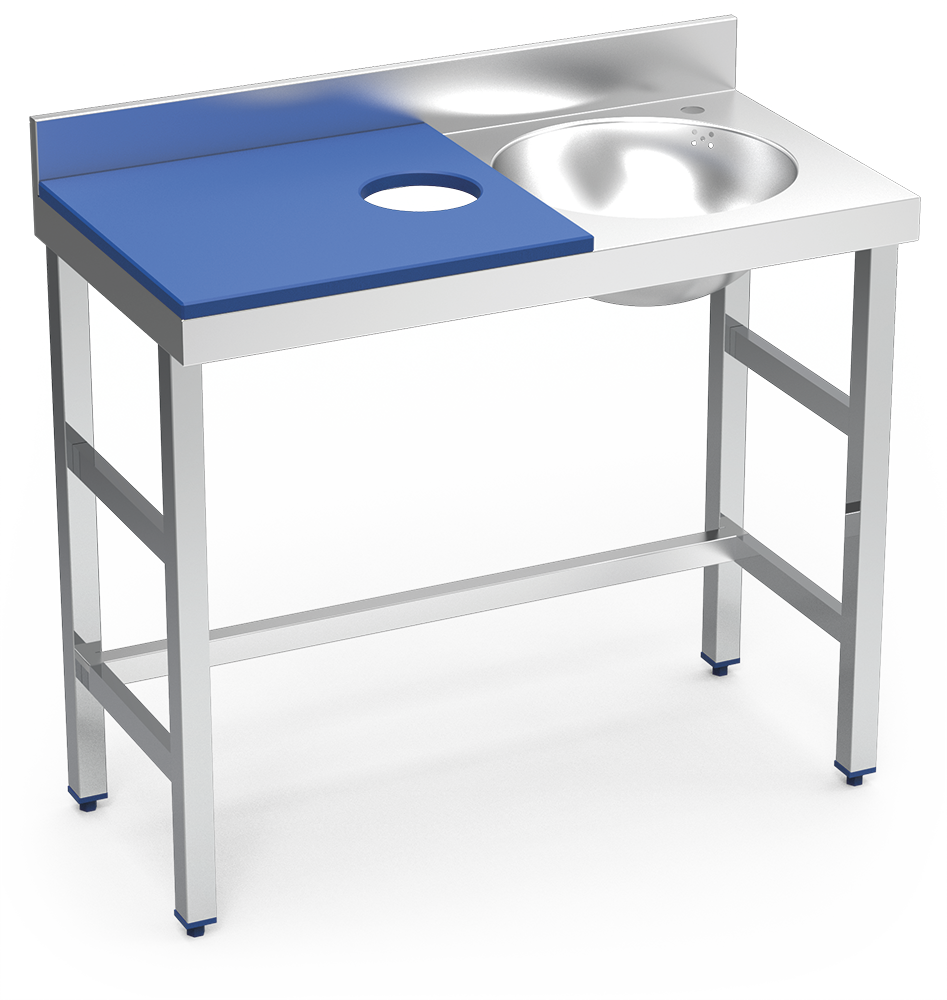 [072882] Mesa de preparació i rentada *inox 1000 mm blau cubeta dreta
