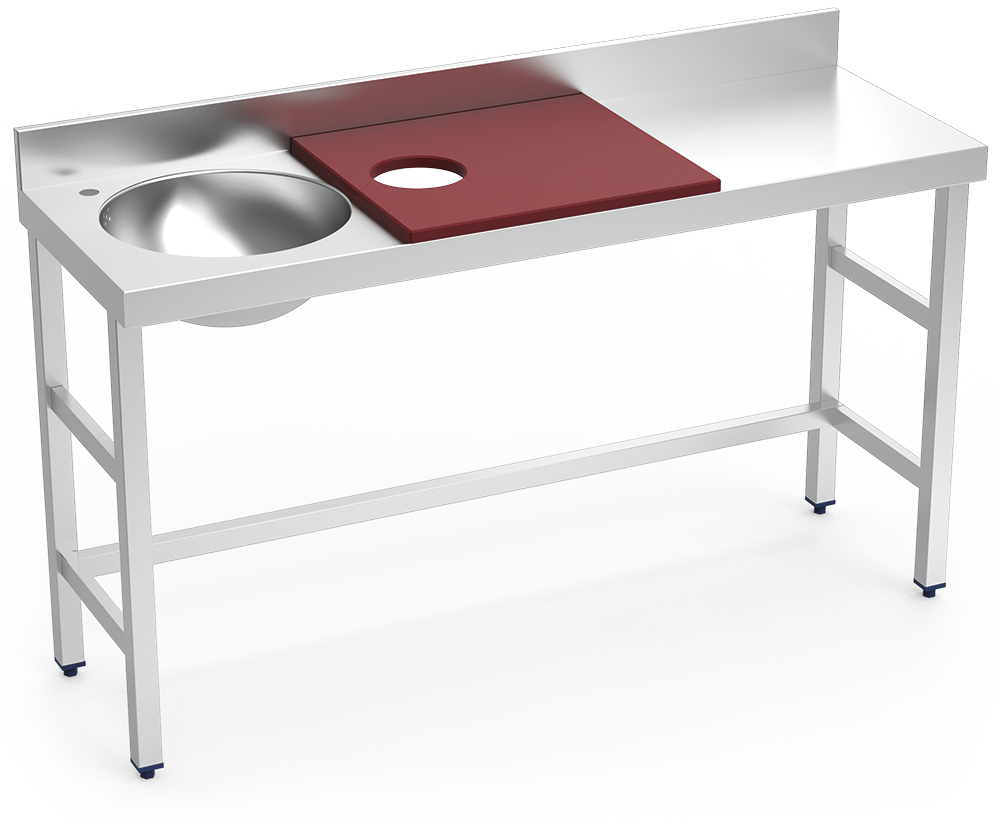 [072812] Mesa de preparació i rentada *inox 1500 mm vermella 1 forat cubeta esquerra
