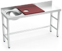 Mesa de preparación y lavado inox 1500 mm roja 1 agujero cubeta izquierda