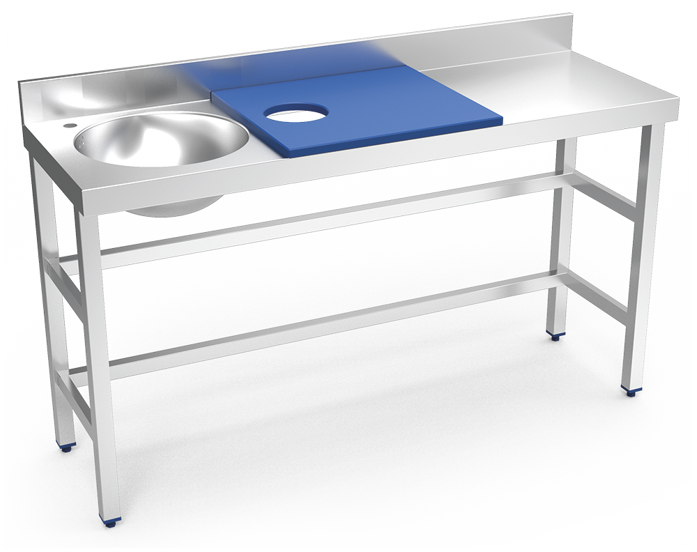 [072884] Mesa de preparació i rentada *inox 1500 mm blau 1 forat cubeta esquerra