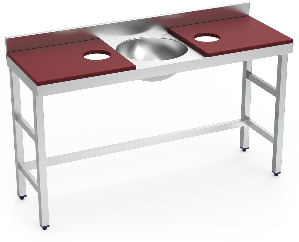 [072822] Mesa de preparación y lavado inox 1500 mm roja 2 agujeros