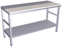 Mesa de preparación central con entrepaño, blanca