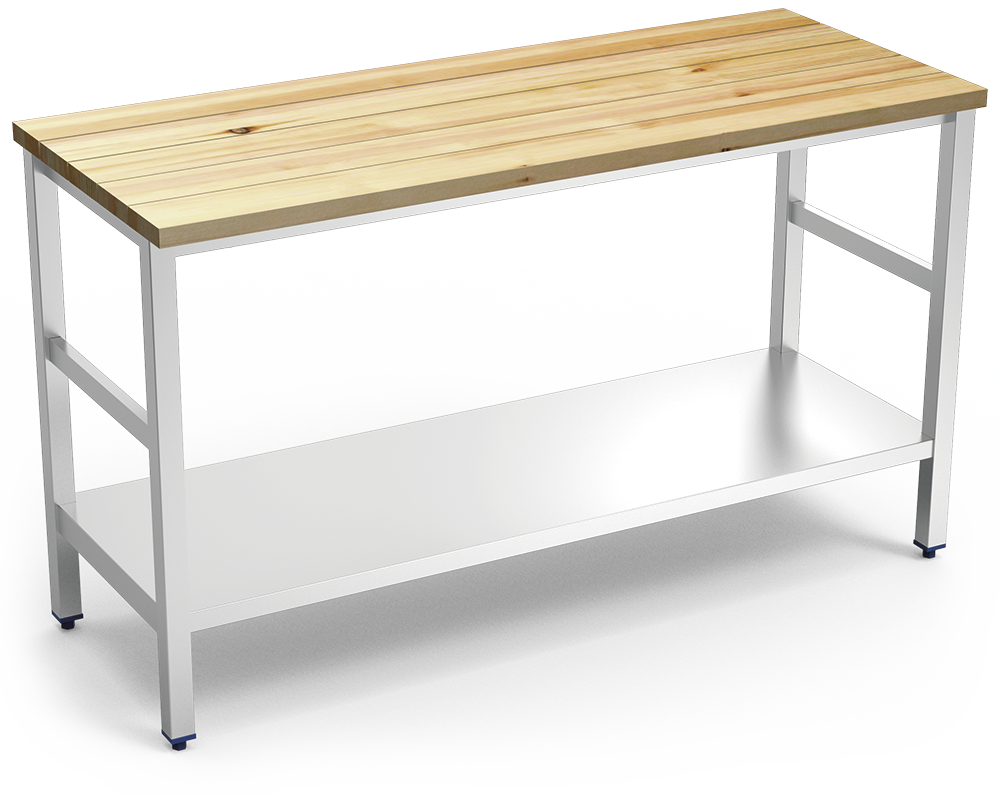 [076808] Isla de cocina inox con encimera de madera