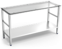Mesa central inox con encimera de cristal translúcido