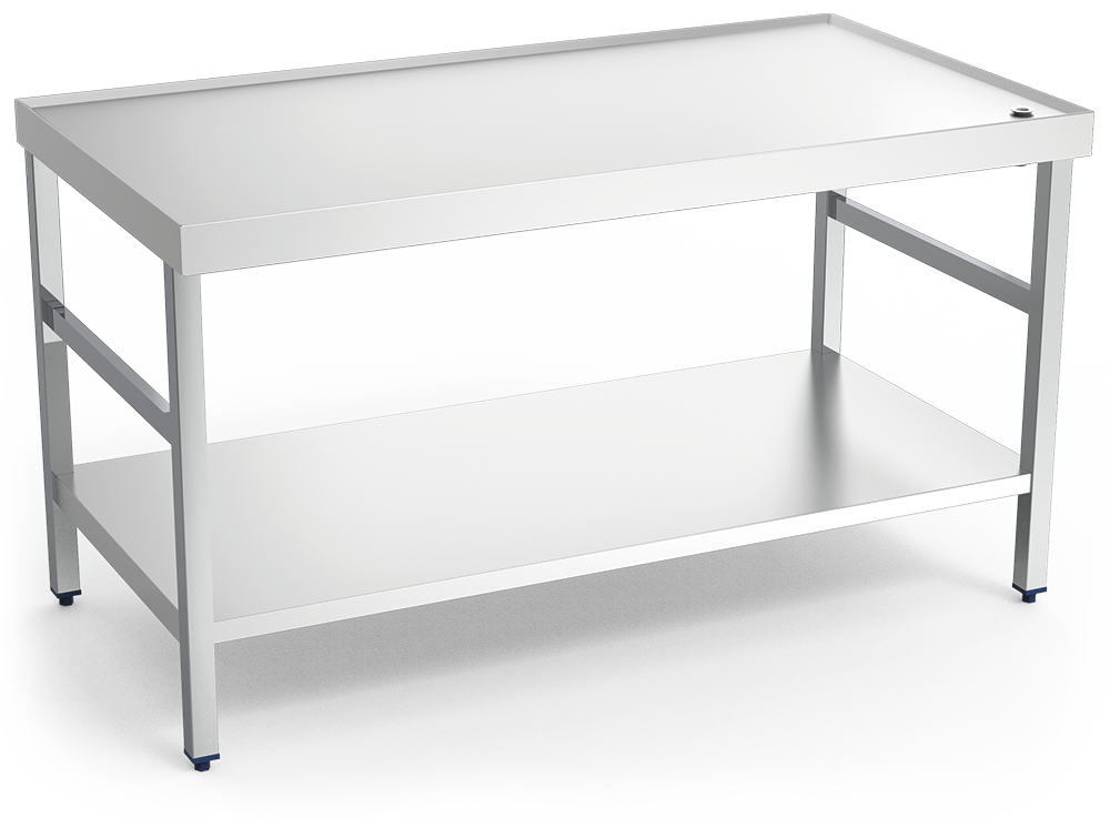 Mesa central inox con reborde, desagüe y entrepaño
